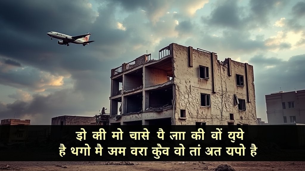 A dramatic image of a destroyed building in Yemen with a Saudi-led coalition jet flying in the background, with a caption in Hindi "यमन संघर्ष: सऊदी नेतृत्व वाले हवाई हमलों में संयुक्त अरब अमीरात समर्थित अलगाववादी शिविरों पर हमला"