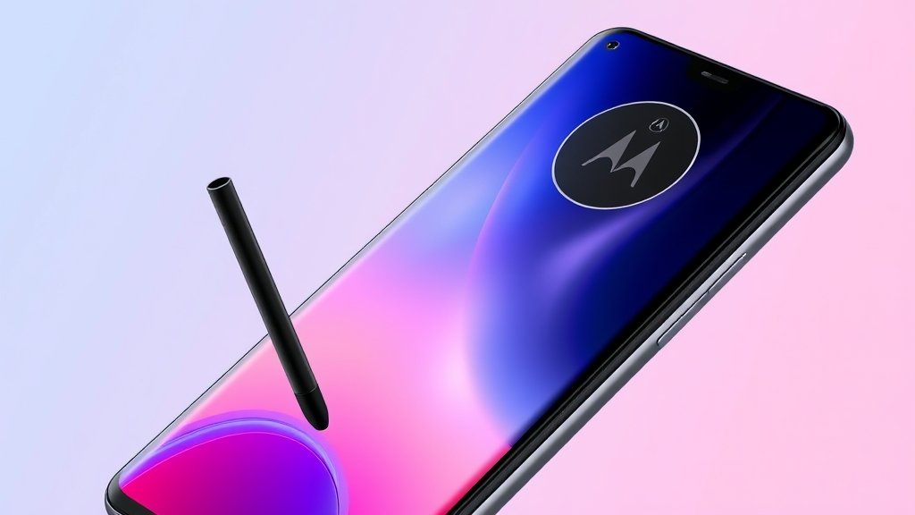 A high-quality image of the new Motorola flagship phone with a stylus, showcasing its sleek design and advanced features.