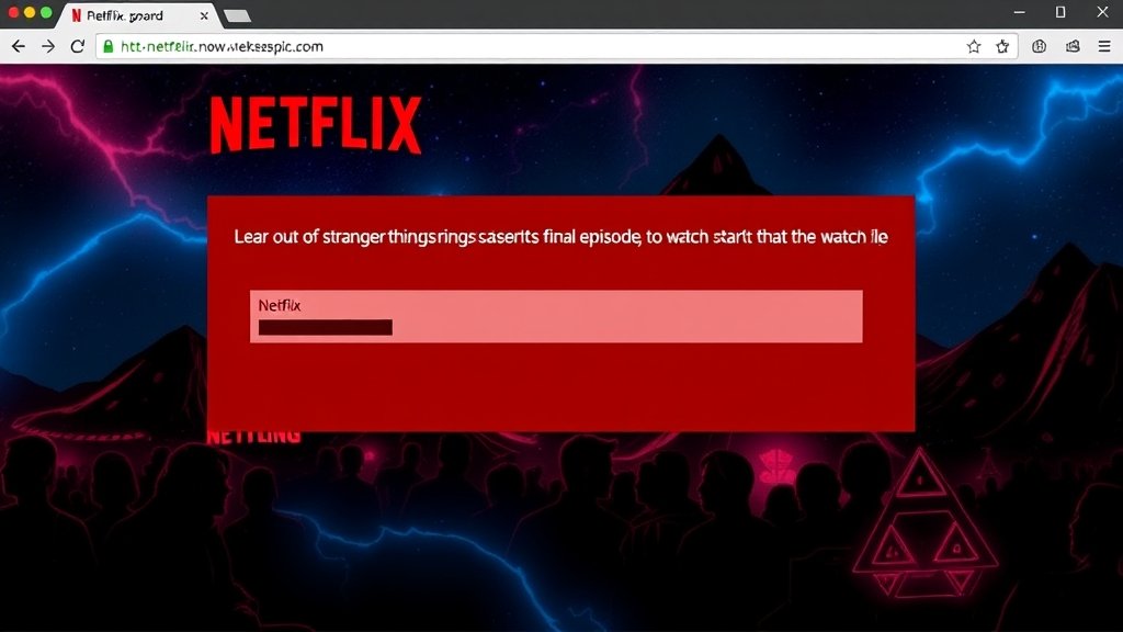 A screenshot of the Netflix error page with a Stranger Things-themed background, showing the disappointment of fans waiting to watch the final episode.