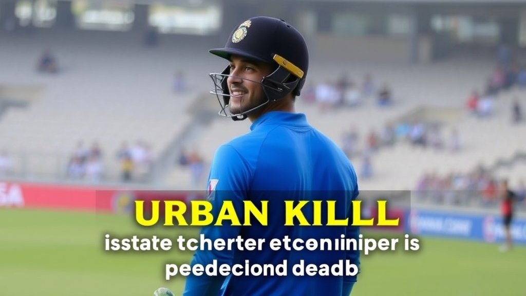 A photo of Shubman Gill in cricket gear, with a subtle background of a cricket stadium and a hint of spectators being absent, conveying the theme of his return to domestic cricket behind closed doors.