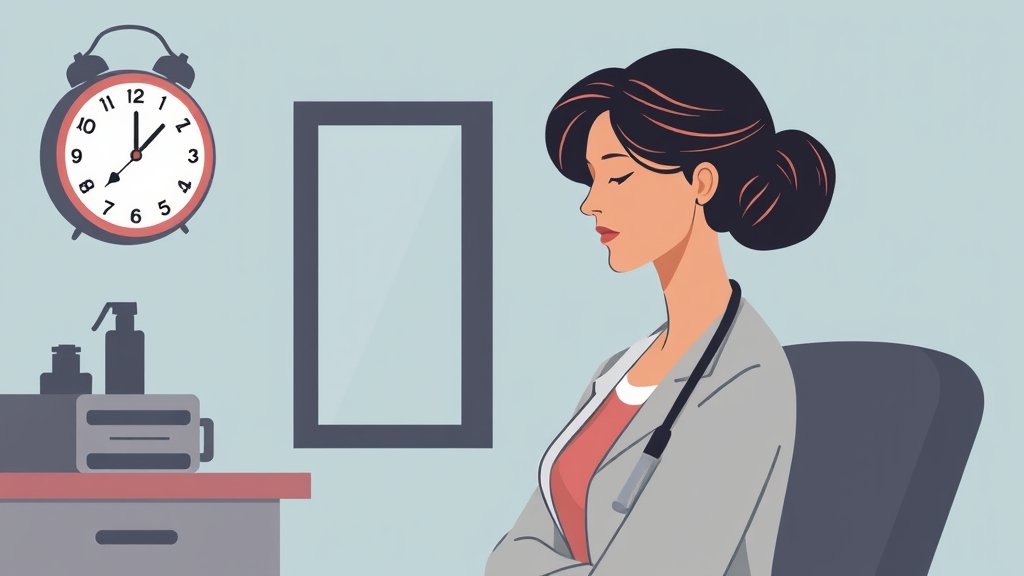 A somber illustration of a woman in a doctor's office, with a subtle background image of a clock ticking away, symbolizing the urgent need for cervical cancer screening and awareness.
