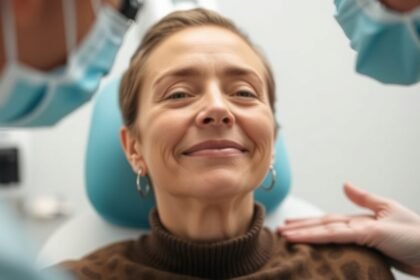 An image of a person getting a cancer screening test with a calm and hopeful expression, surrounded by medical professionals and equipment.