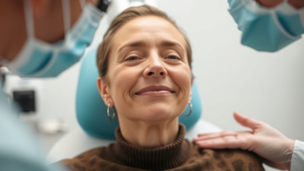 An image of a person getting a cancer screening test with a calm and hopeful expression, surrounded by medical professionals and equipment.