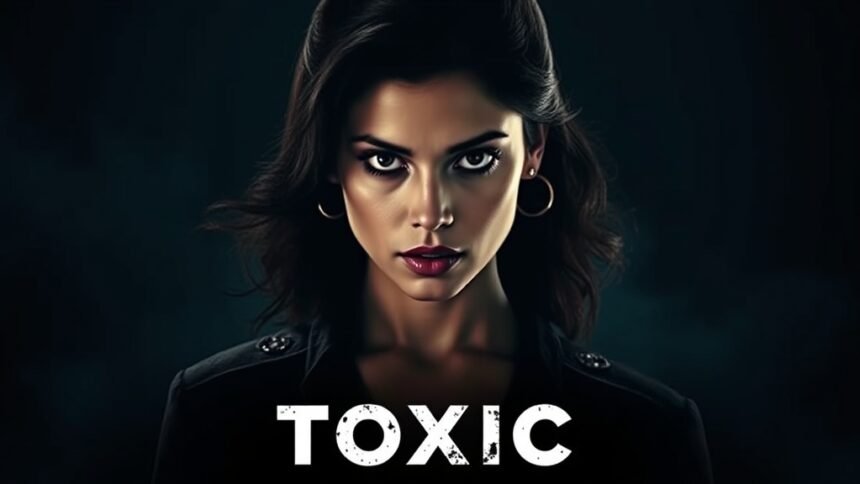 A dramatic poster of Tara Sutaria in the movie Toxic, with a dark and intense background, highlighting her powerful character Rebecca.