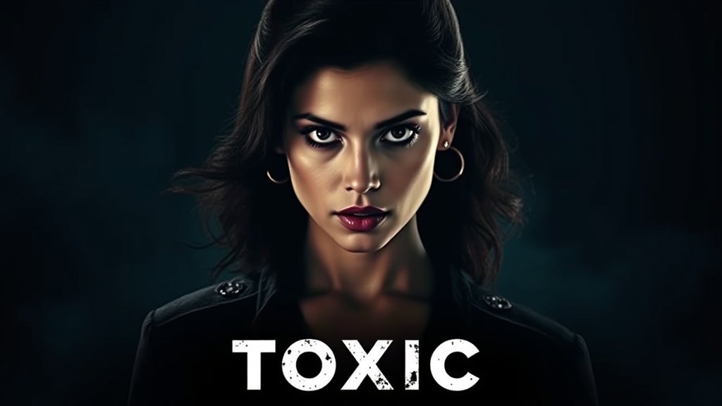 A dramatic poster of Tara Sutaria in the movie Toxic, with a dark and intense background, highlighting her powerful character Rebecca.