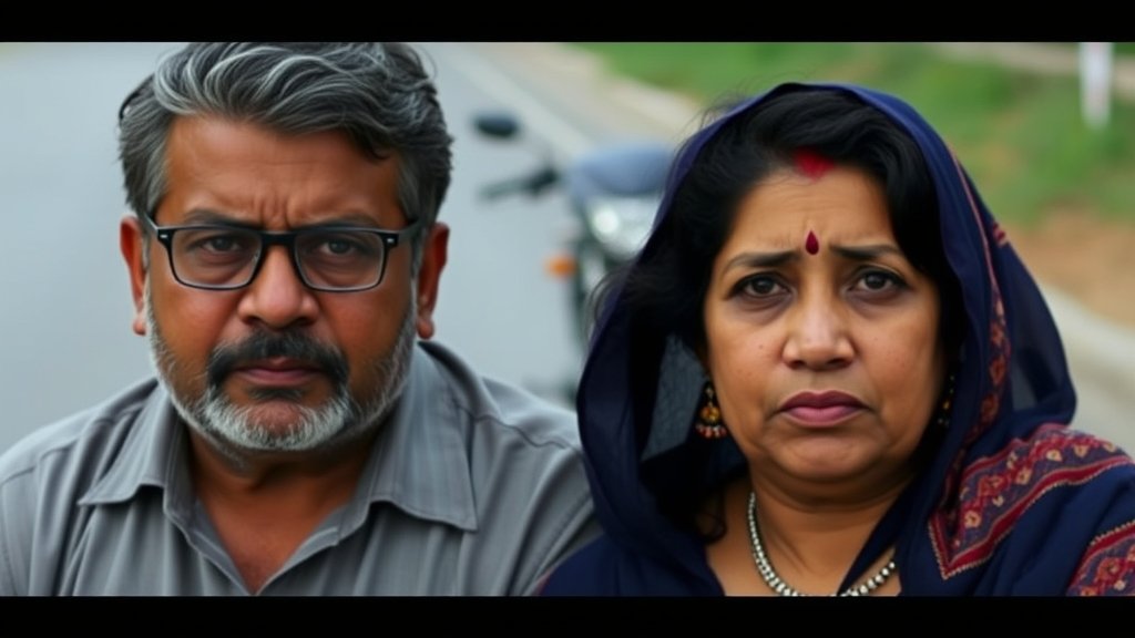 A photo of Ashish Vidyarthi and Rupali Barua, with a subtle background image of a road or a bike, conveying a sense of concern and care.