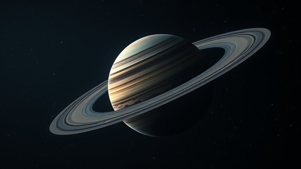 A high-quality image of a rogue planet in space, with a size similar to Saturn, floating in the darkness of space, with a few stars and galaxies in the background.