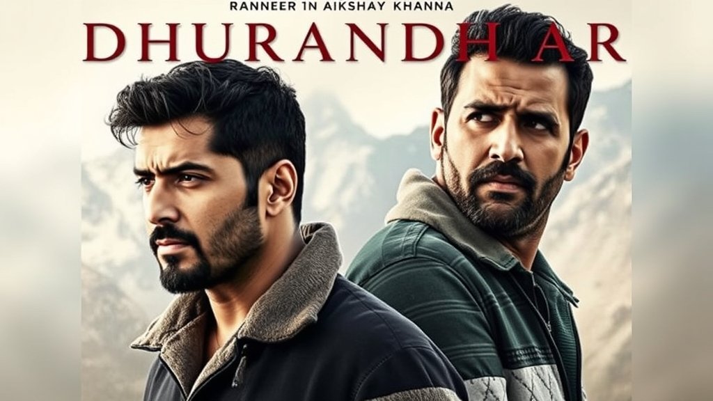 A poster of the movie Dhurandhar with Ranveer Singh and Akshaye Khanna in the lead roles, with a blurred background of the Himalayas.