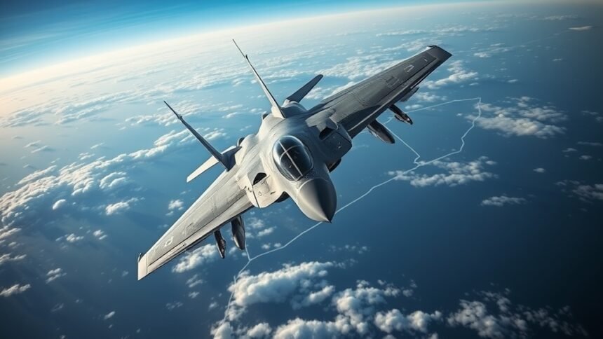 A dramatic image of a fighter jet in the sky with a map of Yemen in the background, highlighting the conflict zones.