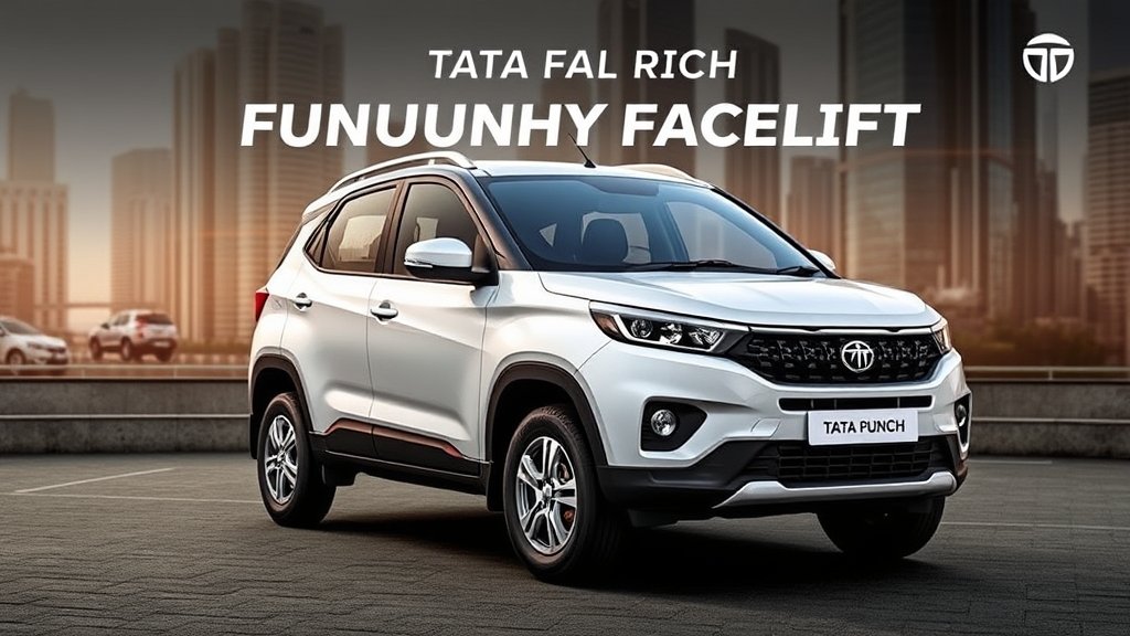 A high-quality image of the Tata Punch Facelift with a cityscape background, highlighting its new features and design elements.