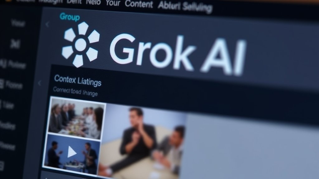 A screenshot of Grok AI's interface with a blurred background, highlighting the AI's logo and a sample edited image, with a subtle hint of a warning or caution symbol in the corner, conveying the controversies surrounding the AI's content moderation issues.