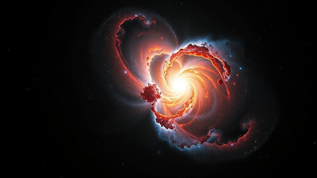 A high-resolution image of the James Webb Telescope capturing a stunning galaxy collision, with vibrant colors and intricate details, set against a deep black background.