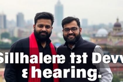 A photo of Mohammed Shami and Trinamool MP Dev standing together, with a blurred background of the Kolkata cityscape, symbolizing their connection to the city and the ongoing SIR hearing.