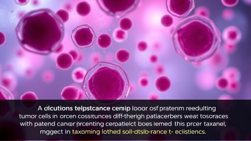 A microscopic image of circulating tumour cells with a caption explaining their role in predicting taxane resistance in cancer patients