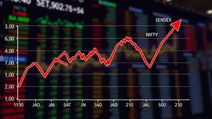 A graph showing the decline of the Sensex and Nifty on January 6, with a background image of a stock market trading floor