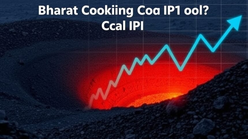 An image of a coal mine with a graph of stock prices in the background, symbolizing the Bharat Coking Coal IPO and its potential impact on the stock market.
