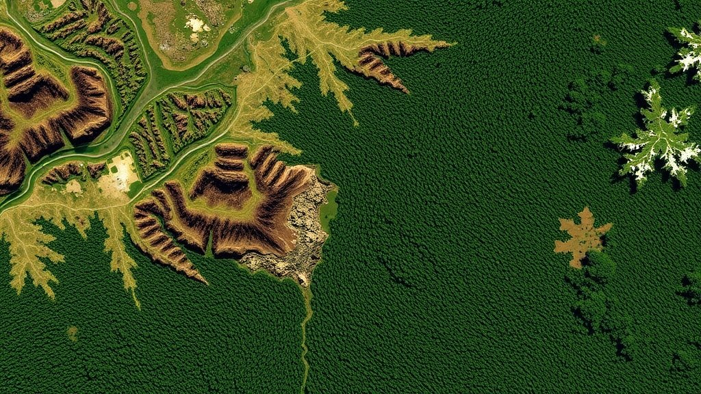 A high-resolution satellite image of a forest area with mineral deposits, showcasing the use of remote sensing technology in environmental monitoring and natural resource management