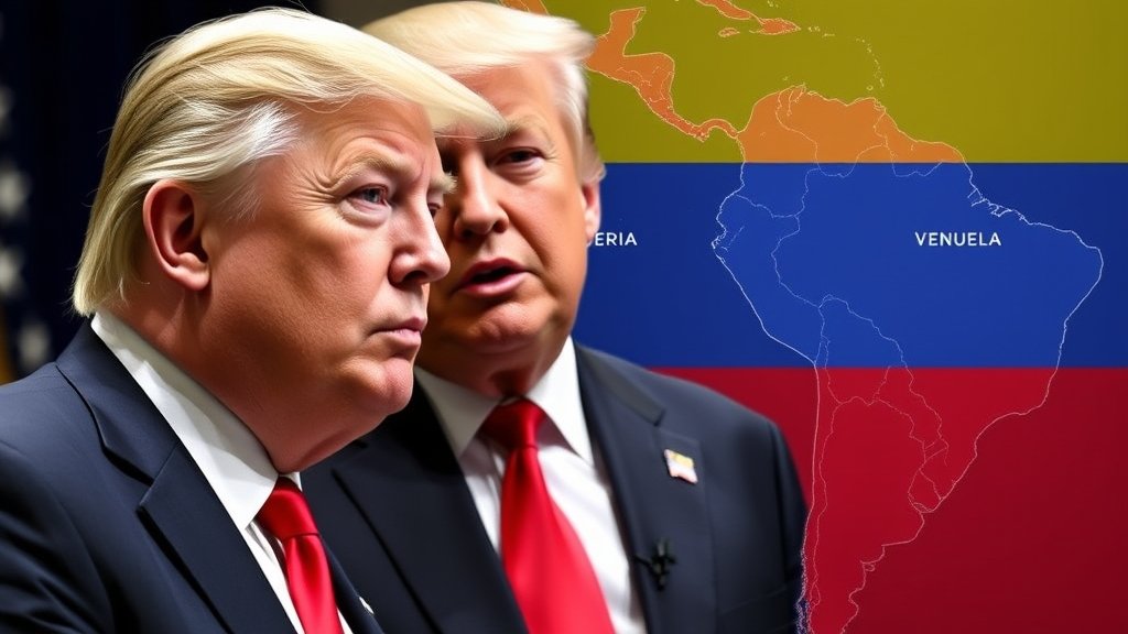 A photo of Donald Trump and Venezuelan President Nicolas Maduro with a map of South America in the background, highlighting the regions that could be affected by US intervention.