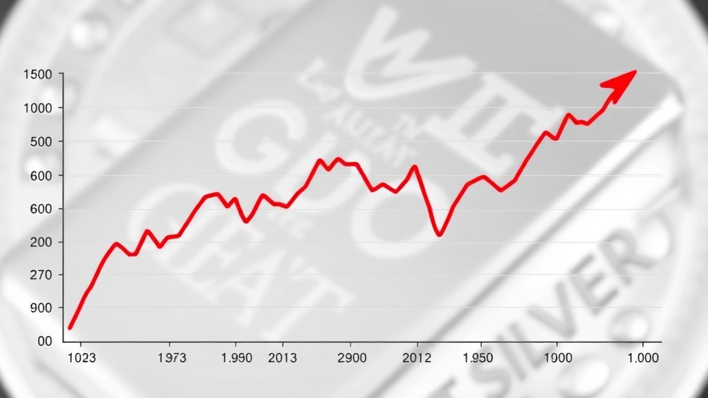 A graph showing the fluctuation of silver prices in the market, with a background image of a silver bar or a silver coin.