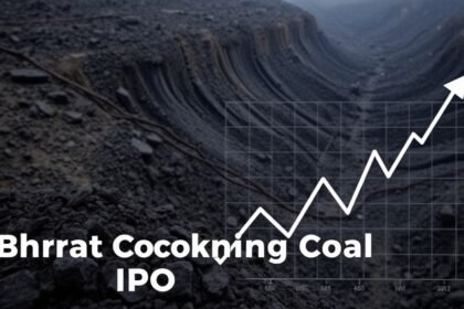 A photo of a coal mine with a graph of stock market trends in the background, symbolizing the Bharat Coking Coal IPO