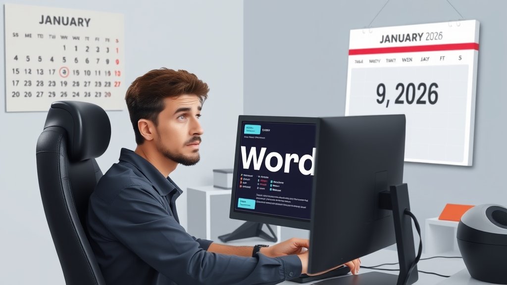 A person sitting in front of a computer, looking puzzled while playing the Wordle game, with a calendar in the background showing the date January 9, 2026.