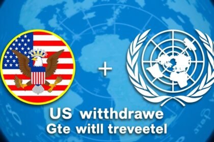 A graphic illustration showing the United States and the United Nations logos with a background of a globe, highlighting the impact of US withdrawal on global issues.