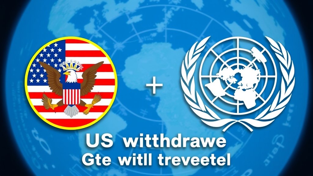 A graphic illustration showing the United States and the United Nations logos with a background of a globe, highlighting the impact of US withdrawal on global issues.