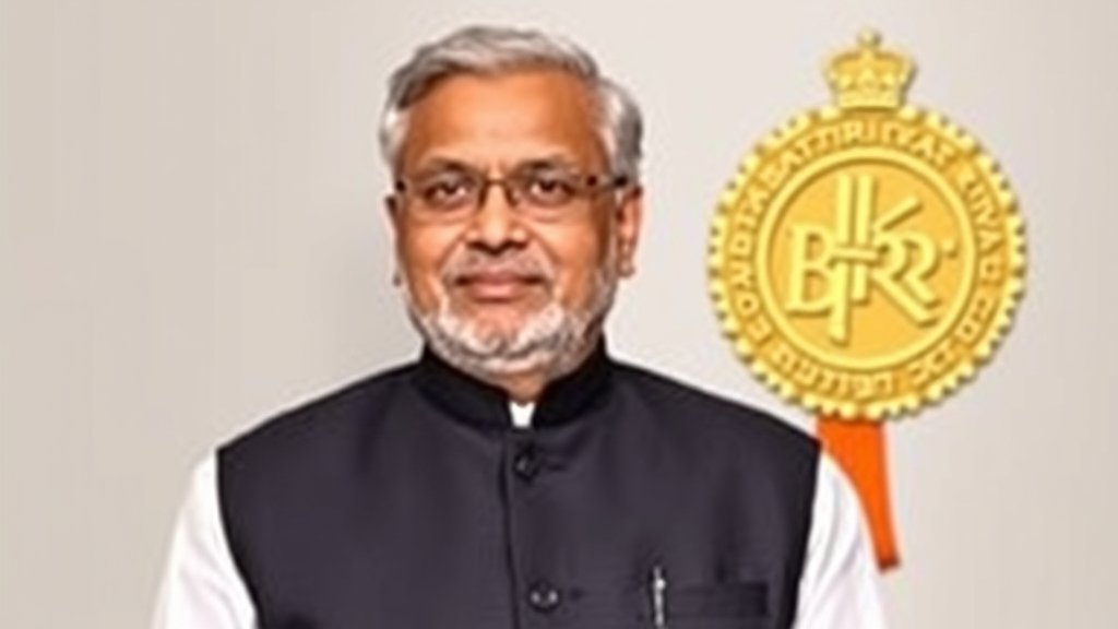 A photograph of Nitish Kumar, the Chief Minister of Bihar, with a background of the Bharat Ratna award, symbolizing the honor and prestige associated with the award.