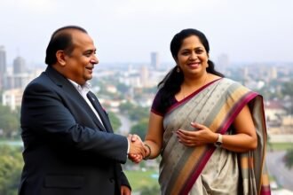 An image of Ajit Pawar and Supriya Sule sharing the stage, with a cityscape of Pune in the background, highlighting the themes of traffic relief and hi-tech healthcare services