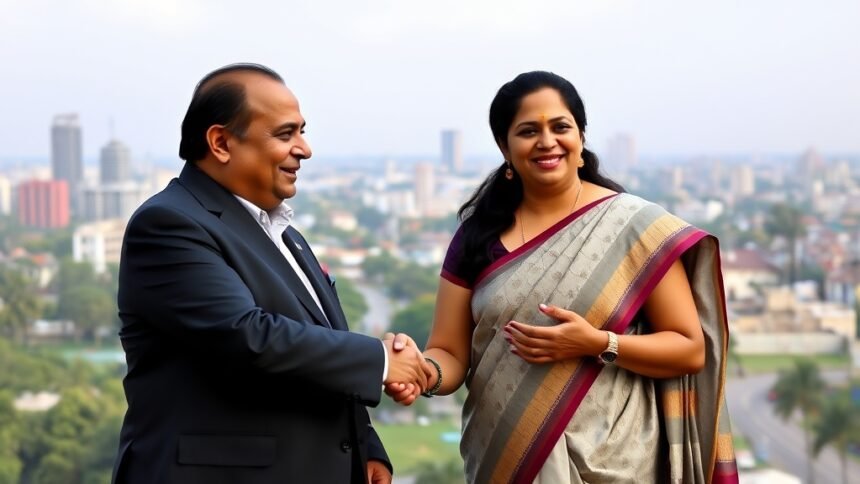 An image of Ajit Pawar and Supriya Sule sharing the stage, with a cityscape of Pune in the background, highlighting the themes of traffic relief and hi-tech healthcare services
