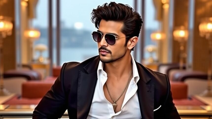 A photo of Hrithik Roshan in a stylish pose, with a background that reflects his luxurious lifestyle and career milestones.