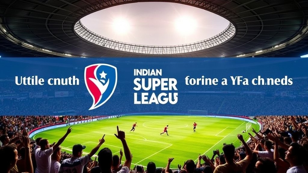 A visual representation of a football stadium with a mix of excited fans and players in action, symbolizing the energy and anticipation of the Indian Super League, with a subtle hint of change or evolution in the league's format or structure.