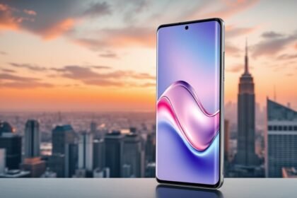 A high-quality image of the Samsung Galaxy S26 Ultra smartphone with a cityscape background, highlighting its sleek design and advanced features.