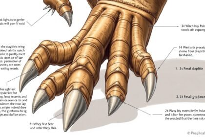 A detailed illustration of a dinosaur's claw and foot structure, highlighting the unique features that allowed it to grip and climb.