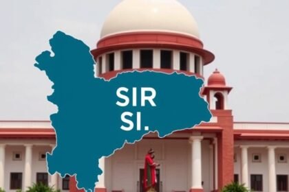 An image of the Supreme Court of India with a background of West Bengal state map, highlighting the importance of the SIR process in the state's election proceedings.