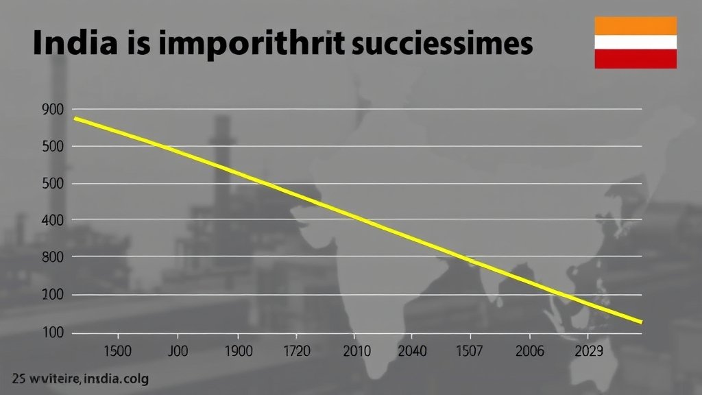A graph showing the decline in India's import of Russian crude oil, with a background image of an oil refinery or a map of India and Russia.