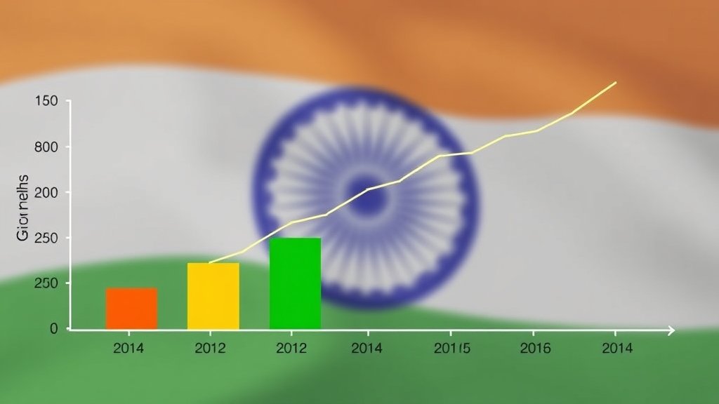 A graph showing India's GDP growth rate over the past 5 years, with a subtle background image of the Indian flag