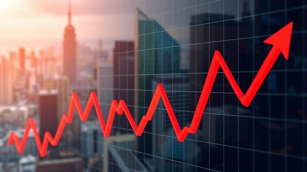 A graph showing the stock market trends with a background of a cityscape, representing the fluctuating nature of the market and the importance of staying informed.