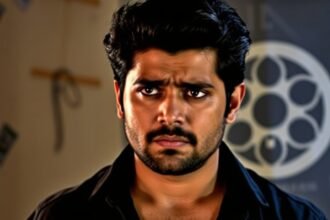 A picture of Yash with a concerned expression, with a faint image of a film reel and a censor board logo in the background, symbolizing the controversy surrounding his film 'Toxic'