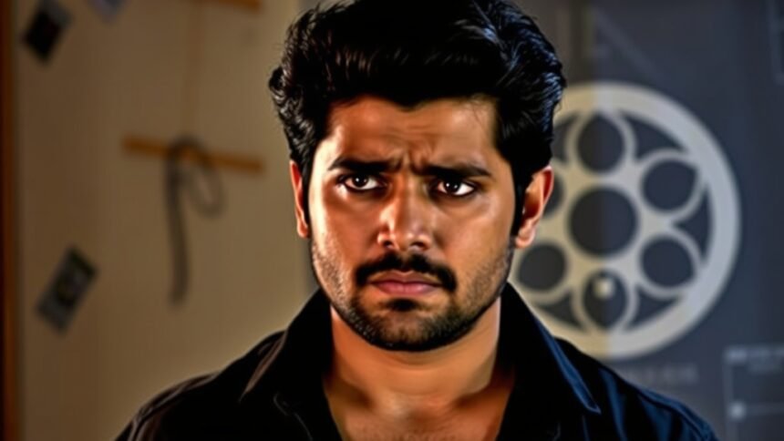 A picture of Yash with a concerned expression, with a faint image of a film reel and a censor board logo in the background, symbolizing the controversy surrounding his film 'Toxic'