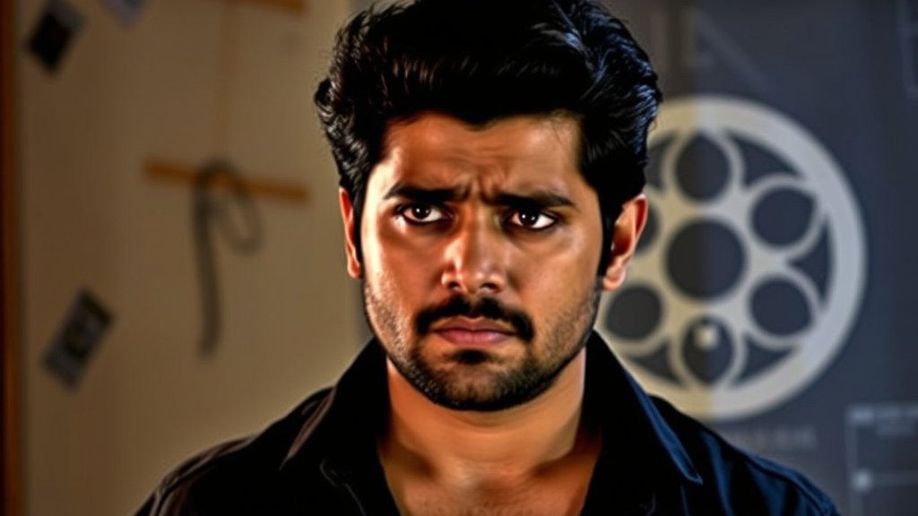 A picture of Yash with a concerned expression, with a faint image of a film reel and a censor board logo in the background, symbolizing the controversy surrounding his film 'Toxic'