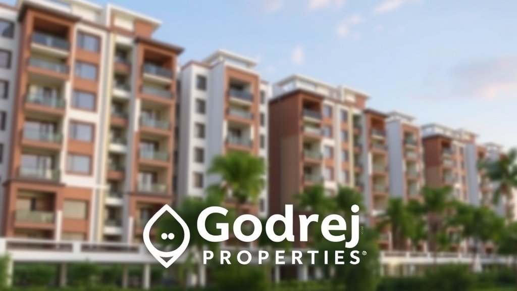 A photo of a modern residential building with a Godrej Properties logo in the foreground, symbolizing the company's success in the Indian real estate market.