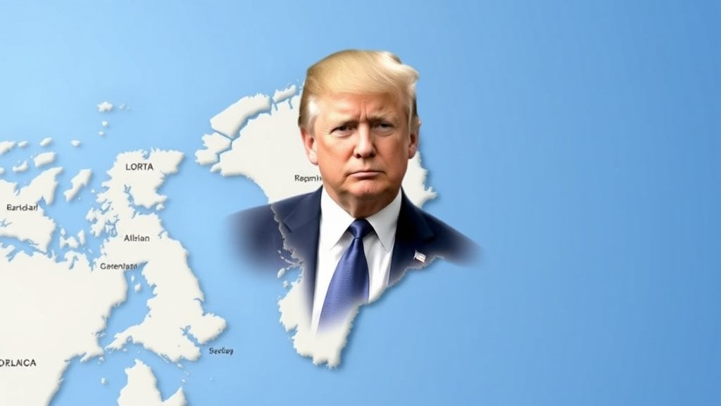 A map of Greenland with a subtle image of Donald Trump in the background, symbolizing his interest in acquiring the island