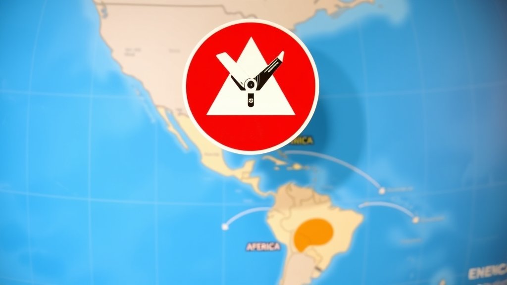 A US FAA warning sign with a map of Latin America in the background, indicating potential military activity zones