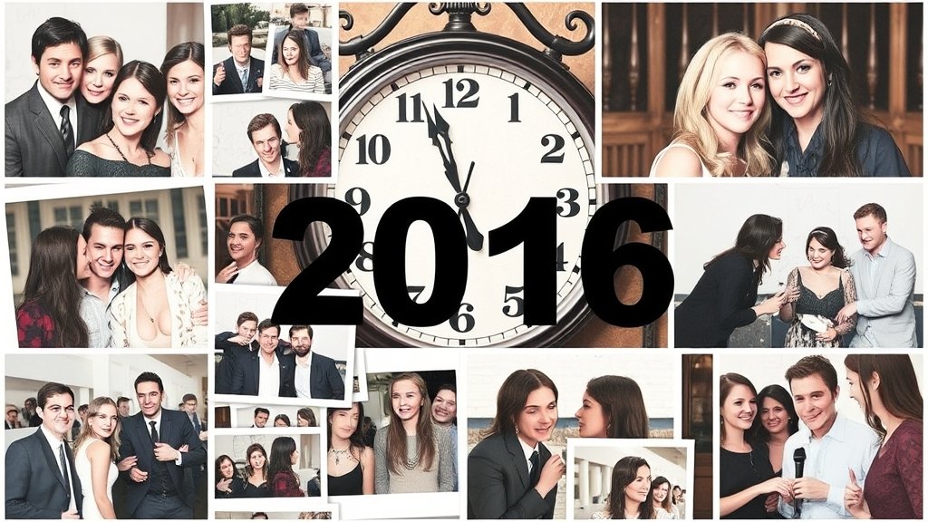 A collage of old and new photos with a clock in the background, symbolizing the passage of time and the nostalgia of the 2016 trend
