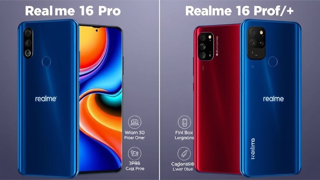 A side-by-side image of Realme 16 Pro and Realme 16 Pro+ with their key features highlighted
