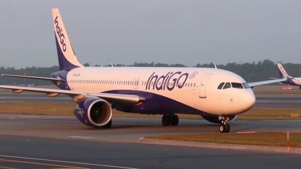 a photo of an IndiGo airplane on the runway with a caption "IndiGo flights affected by December chaos"