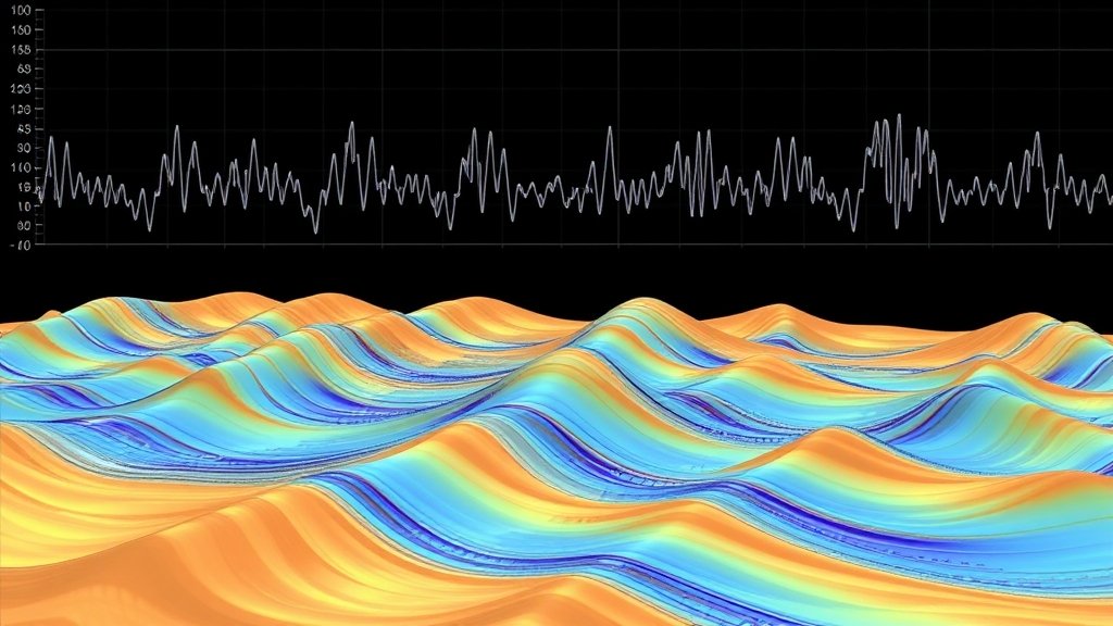 A visual representation of seismic waves propagating through shallow sedimentary structures, with a neural network analyzing the waveforms in the background.