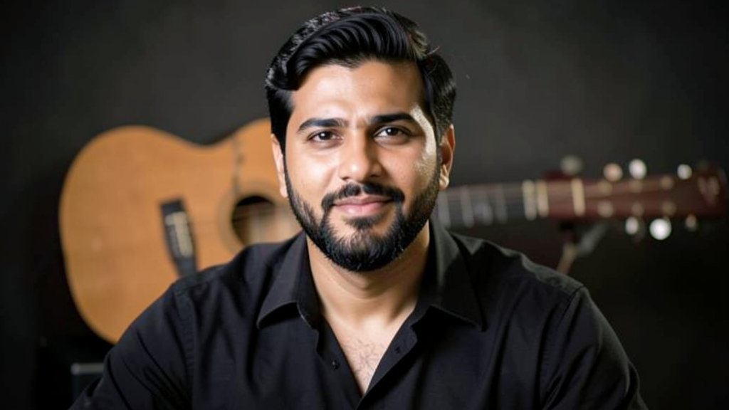 A photo of AR Rahman with a subtle background of a musical instrument, conveying a sense of creativity and controversy