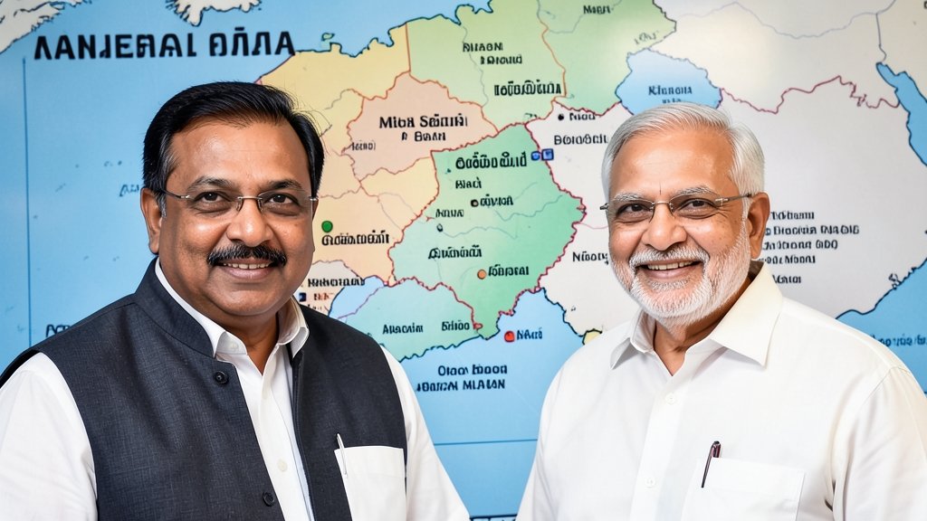 A photo of MK Stalin and Narendra Modi with a Tamil Nadu map in the background, highlighting the political landscape of the state.